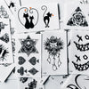 Colección de pegatinas temporales blanco y negro con diseños de gatos, rosas, calaveras y abstracto