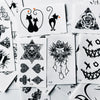 Colección de pegatinas temporales en blanco y negro con diseños de gatos, rosas, calaveras e intrincados detalles