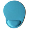 A teal ergonomic mouse pad featuring a contoured shape for comfortable wrist support.