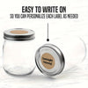 Clear glass jar with a metal lid and a clear glass bottle next to it, demonstrating easy labeling.