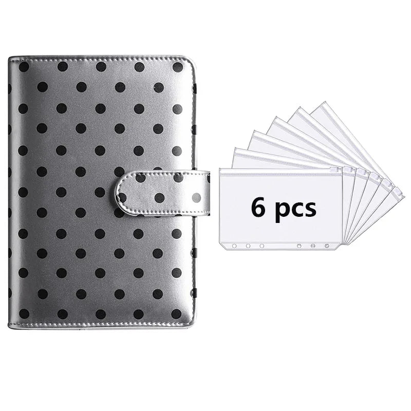 Silver PU leather binder with cash pockets and a set of six blank cards
