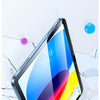 A close-up view of an iPad screen protected by a clear tempered glass screen protector, demonstrating anti-broken and scratch