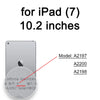 A close-up view of an Apple iPad (7) 10.2 inches device showing model numbers A2197, A2200, and A2198.