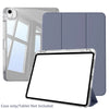 A clear protective case for an iPad Air shown with a matching gray folio cover and a separate tablet.