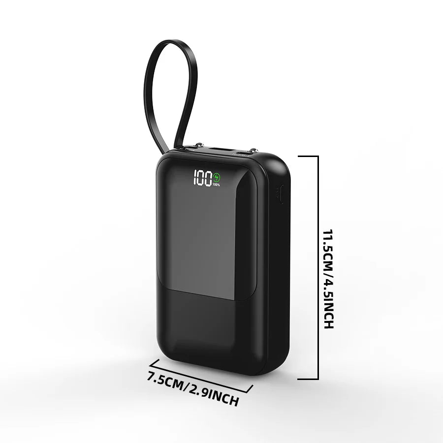 Batterie externe portable noire à grande capacité avec poignée.