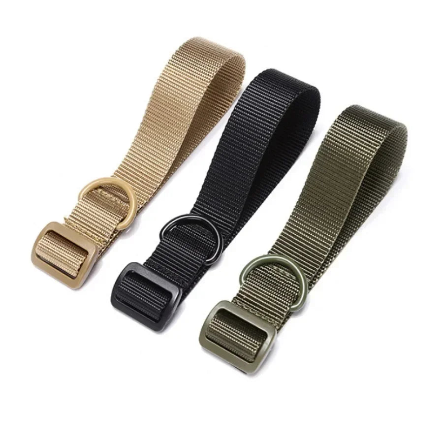 Three adjustable tactical sling adapters in gold, black, and olive green.