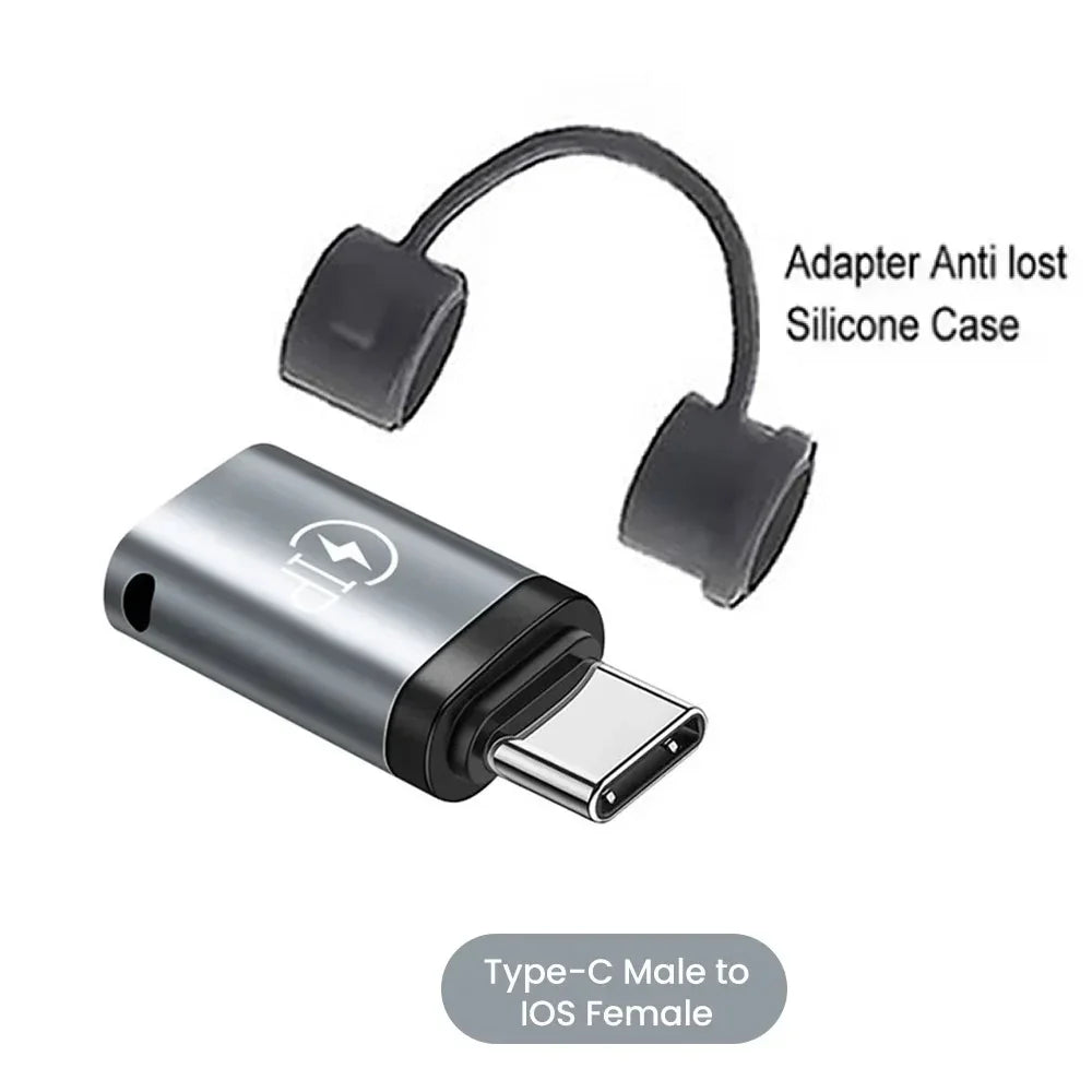 Schwarzer Silikon-Adapter für die Umwandlung von USB-C männlich auf iOS weiblich