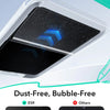 A close-up view of a clear tempered glass screen protector being applied to an iPad screen.