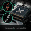 Close-up of a thermal paste tube and a CPU chip on a motherboard, illustrating non-conductive and non-capacitive properties.