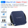 A dark blue high-speed NVMe SSD to USB hub dock with various adapters and a TF card visible.