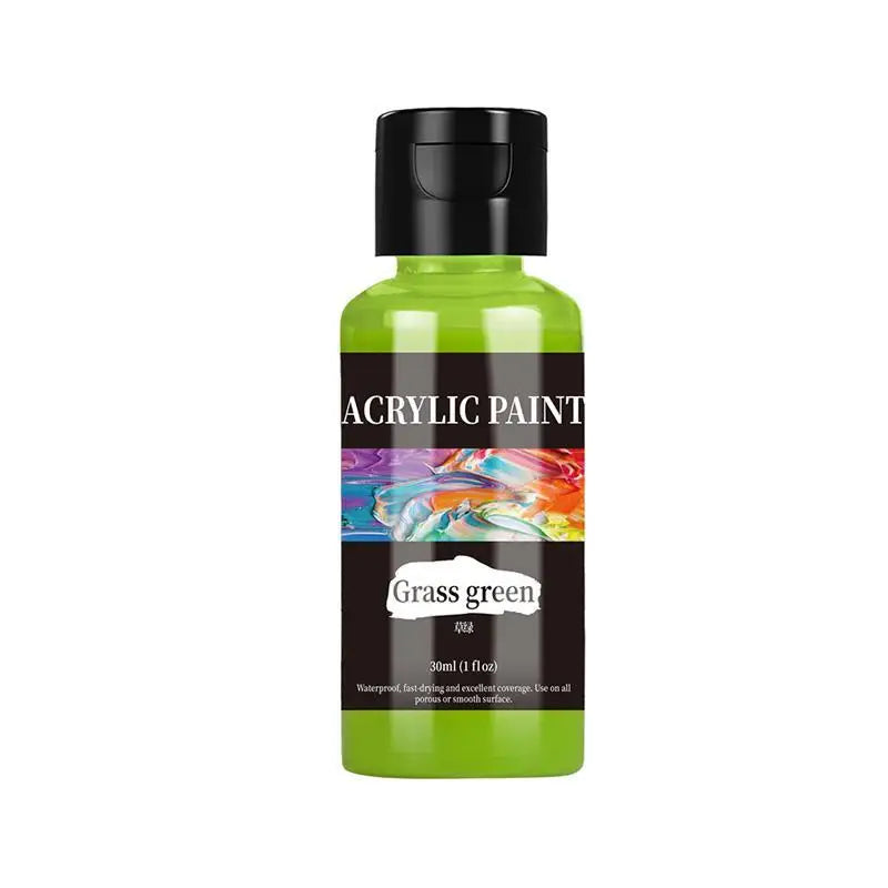 Grünes Acrylfarbe in einer Flasche für DIY-Projekte mit Stoffen und Leder.