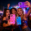 Three women holding and posing with LED Bowknot Glow Cases for iPhone 17 Pro/Pro Max
