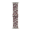 A fashion leopard print nylon Apple Watch band with a rose gold buckle.