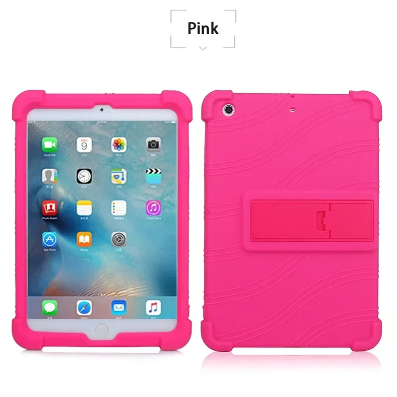 Cubierta de silicona rosa para soporte de iPad Mini.