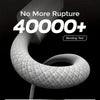 A gray USB cable is shown undergoing a bending test with the text No More Rupture and 4000+ visible.