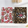 A clear protective case for an iPad featuring a leopard print design on the back cover.