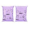 Two purple reusable plastic mailing bags featuring a cloud and bear pattern.