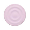 A round, matte lilac silicone ripple grip magnetic phone stand.
