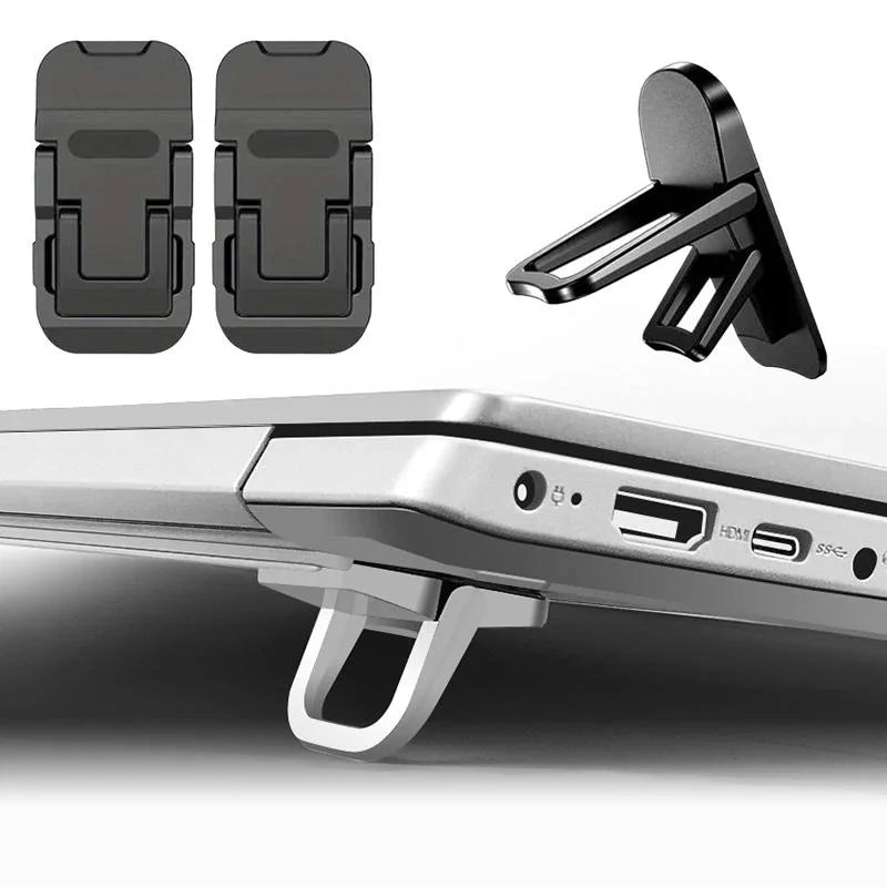 A silver keyboard riser stand with a black adjustable clamp and two separate mounting pieces.