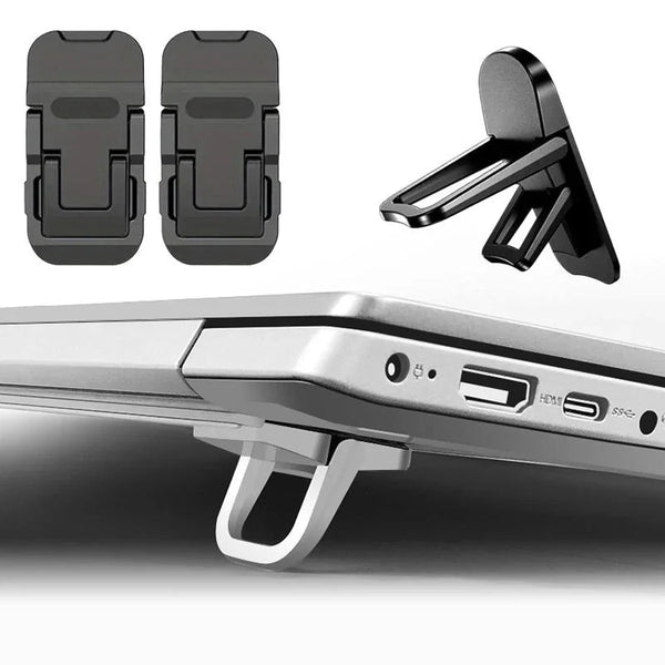 A silver keyboard riser stand with a black adjustable clamp and two separate mounting pieces.