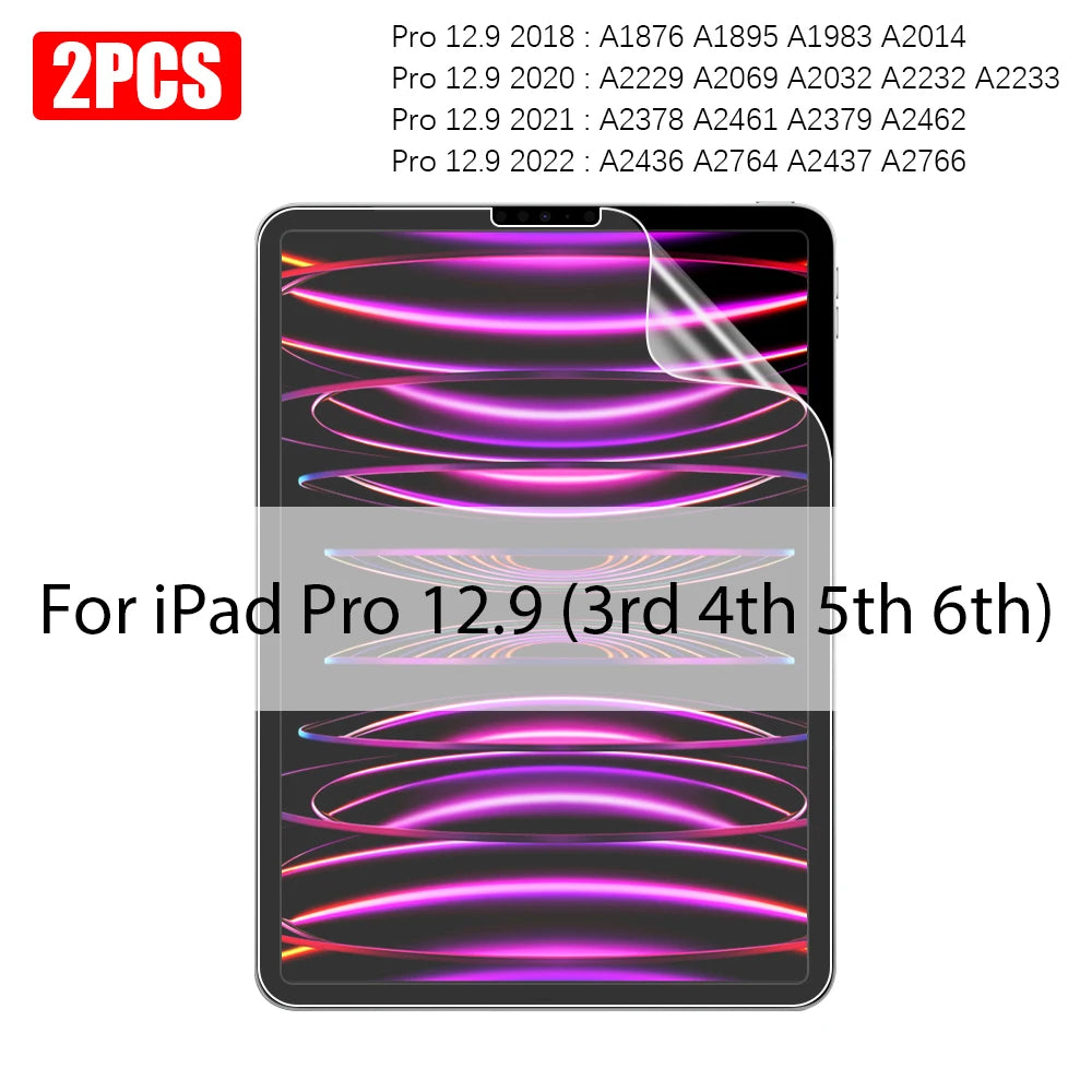 A set of two tempered glass screen protectors for an iPad Pro 12.9 device.
