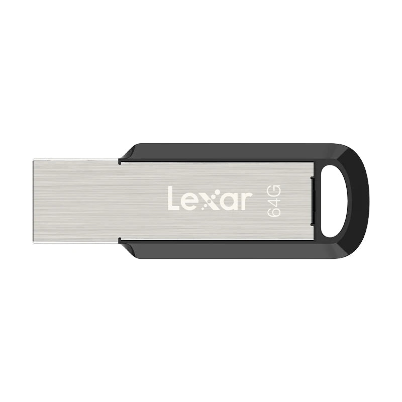 Silver Lexar 64G USB flash drive with black casing.