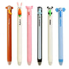 A set of six cute animal-themed erasable gel pens featuring monkeys, rabbits, pigs, penguins, and pandas.