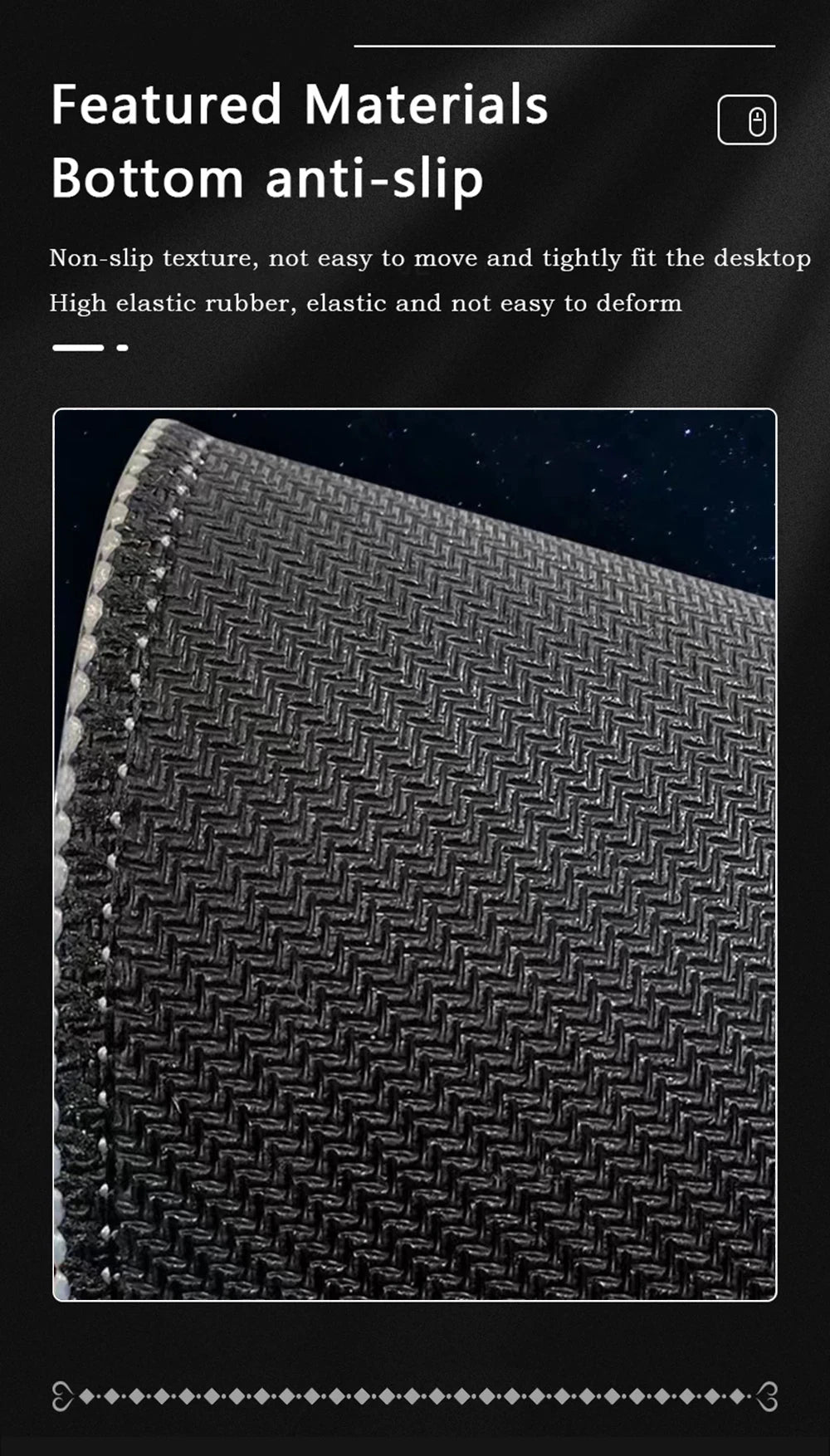 Close-up view of a black textured non-slip rubber material used for a mouse pad