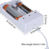 A white battery charger device with a wire, designed to charge AAA and AA cells.