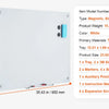 A white magnetic single-sided tempered glass whiteboard with various mounting hardware and instructions.
