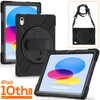 A black universal shockproof silicone case for an iPad, shown with the device and the protective cover.