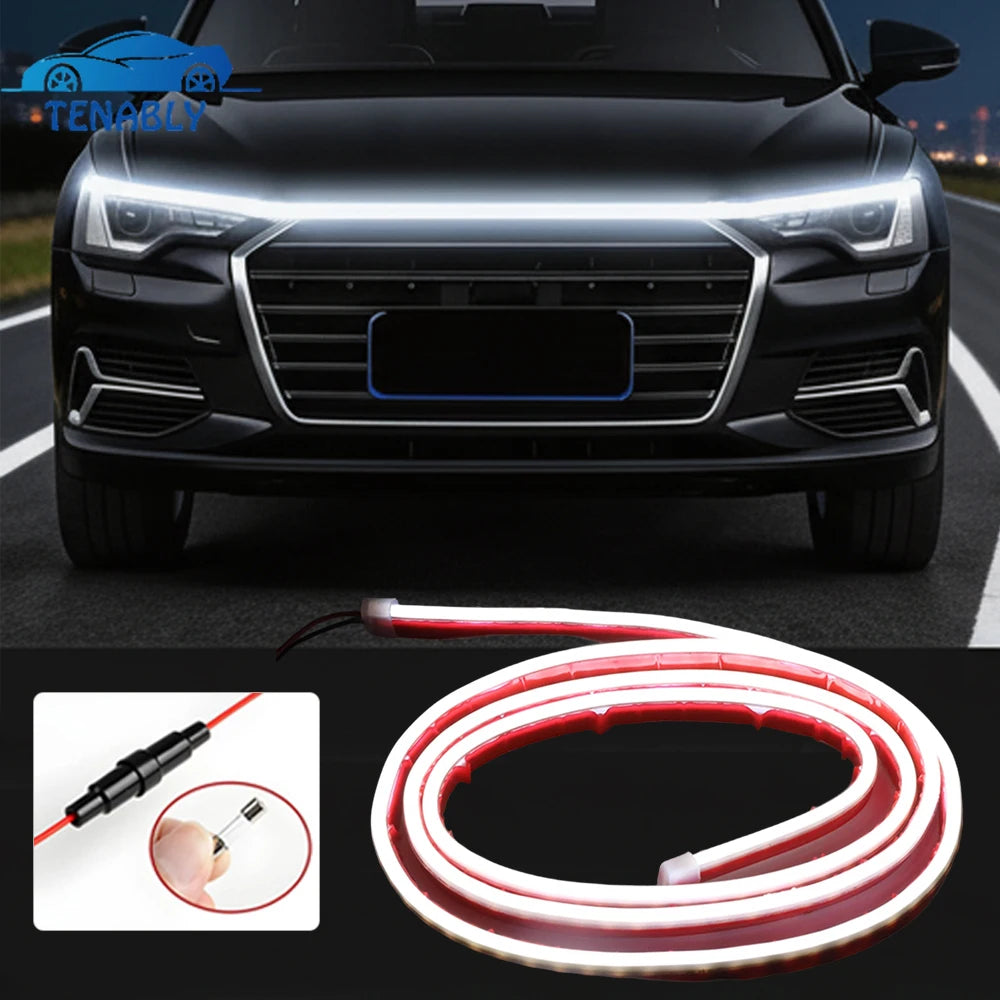 Flexible rote und weiße LED-Streifen für die Fahrzeughaubeinspektion.
