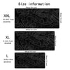 A comparison chart showing the size information for XXL, XL, and L gaming mouse pads in centimeters and inches.