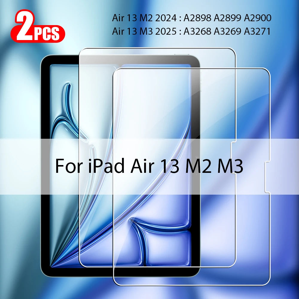 Two tempered glass screen protectors for iPad Air 13 M2 M3 devices