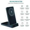 A black magnetic foldable wireless charging stand with multiple protection features displayed on the side.