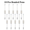 Ten pieces of beaded ballpoint pens shown vertically in a row.