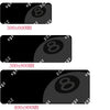 Three black billiard balls of different sizes shown on a dark mouse pad
