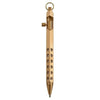 A brass bolt-action ballpoint pen with a gold-colored barrel and cap.