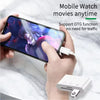 Hands connect a mobile watch to a smartphone using an OTG adapter for media playback.