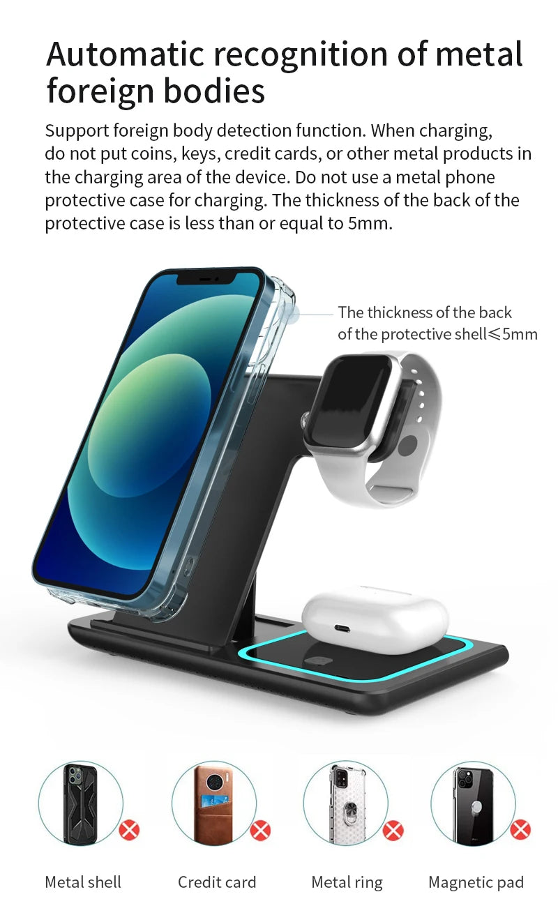 Base de carga inalámbrica con un iPhone, Apple Watch y AirPods