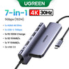 محور UGREEN متعدد الاستخدامات فضي، به منافذ HDMI وUSB-C وشحن PD ومنافذ SD وTF وUSB 3.0.