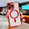 Rotes magnetisches kabelloses Handyhülle für iPhone mit Kamera-Schutz und kreisförmigem Ausschnitt.