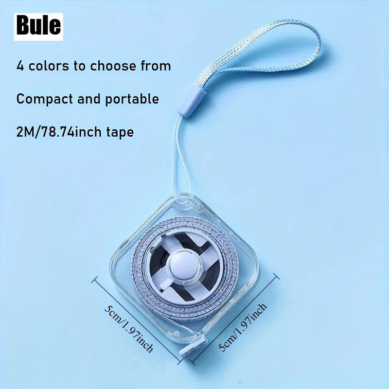 A flexible measuring tape with a clip and a 2m/78.4inch tape is shown against a light blue background.