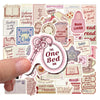 A collection of bookish aesthetic graffiti stickers featuring themes like reading, book lovers, and cozy literary concepts.