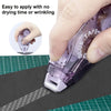A hand applies double-sided adhesive tape to a dark surface, demonstrating easy application without drying time or wrinkling.