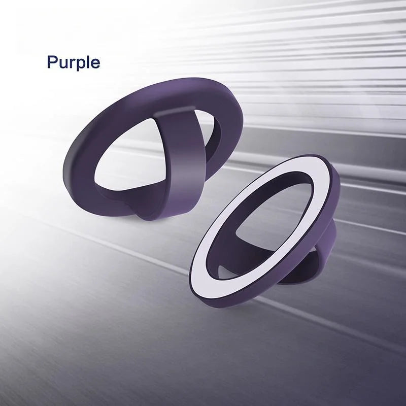 A purple magnetic silicone phone grip with a foldable stand shown in a close-up view.