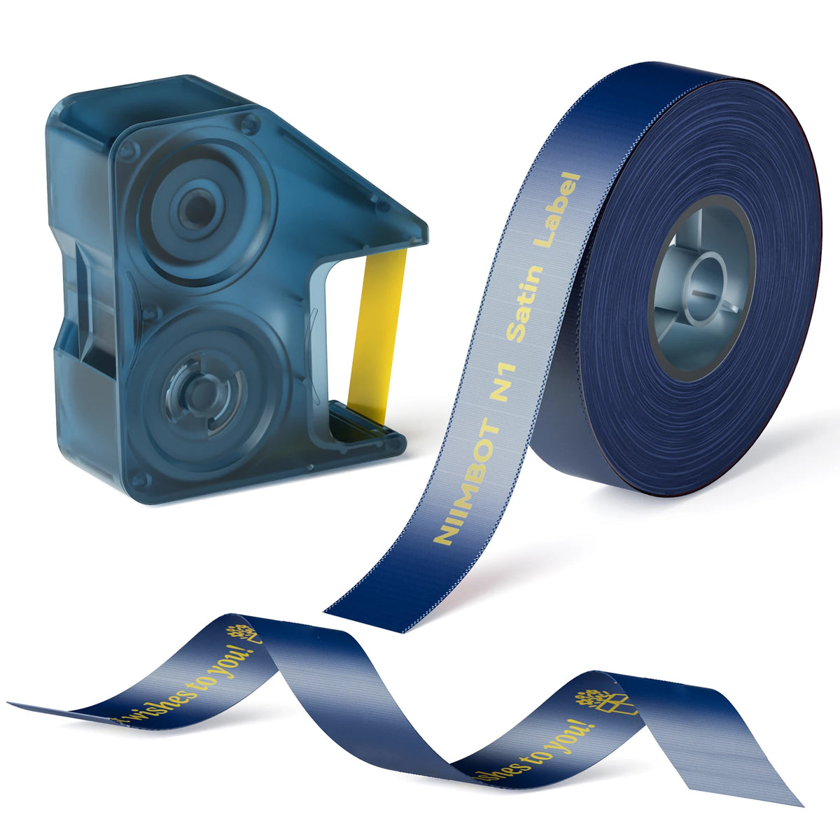Un rouleau de ruban d'étiquette en satin bleu et un composant d'imprimante plastique pour le kit d'imprimante d'étiquettes Ni