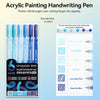 A set of six blue acrylic painting handwriting pens with various shades including sea salt blue, crystal blue, and deep sea b
