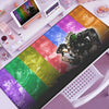 Anime-inspired XXL gaming mouse pad featuring vibrant colors and character art on a white surface.