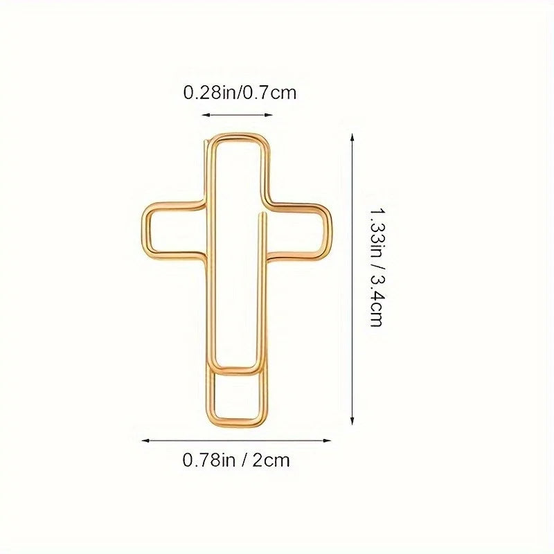 A pair of gold-toned decorative paper clips shown with dimensions 0.28in/0.7cm and 1.33in/3.4cm.